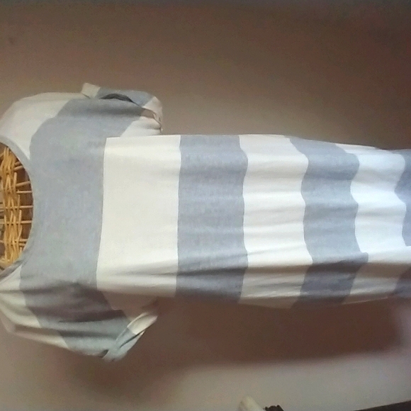 Striped Gray and White T-Shirt Dress - Picture 5 of 9